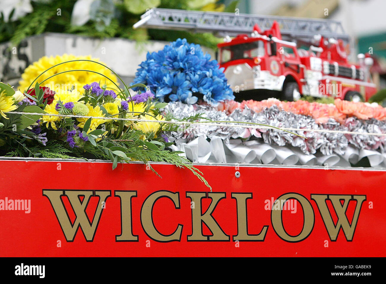 Flowers toy fire engine funeral firefighter brian murray in bray hires