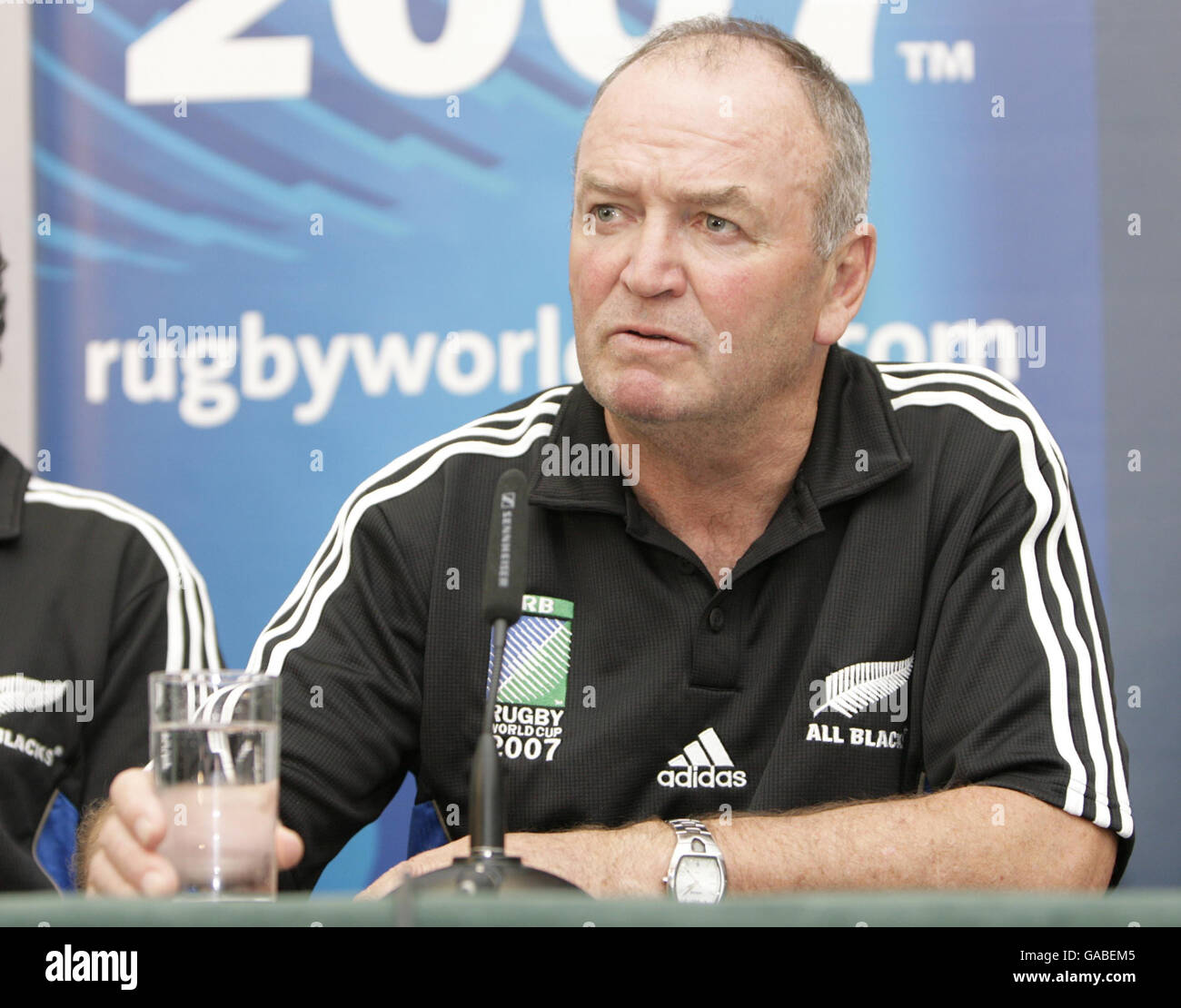 All Blacks Coach Graham Henry talks to the press during a press