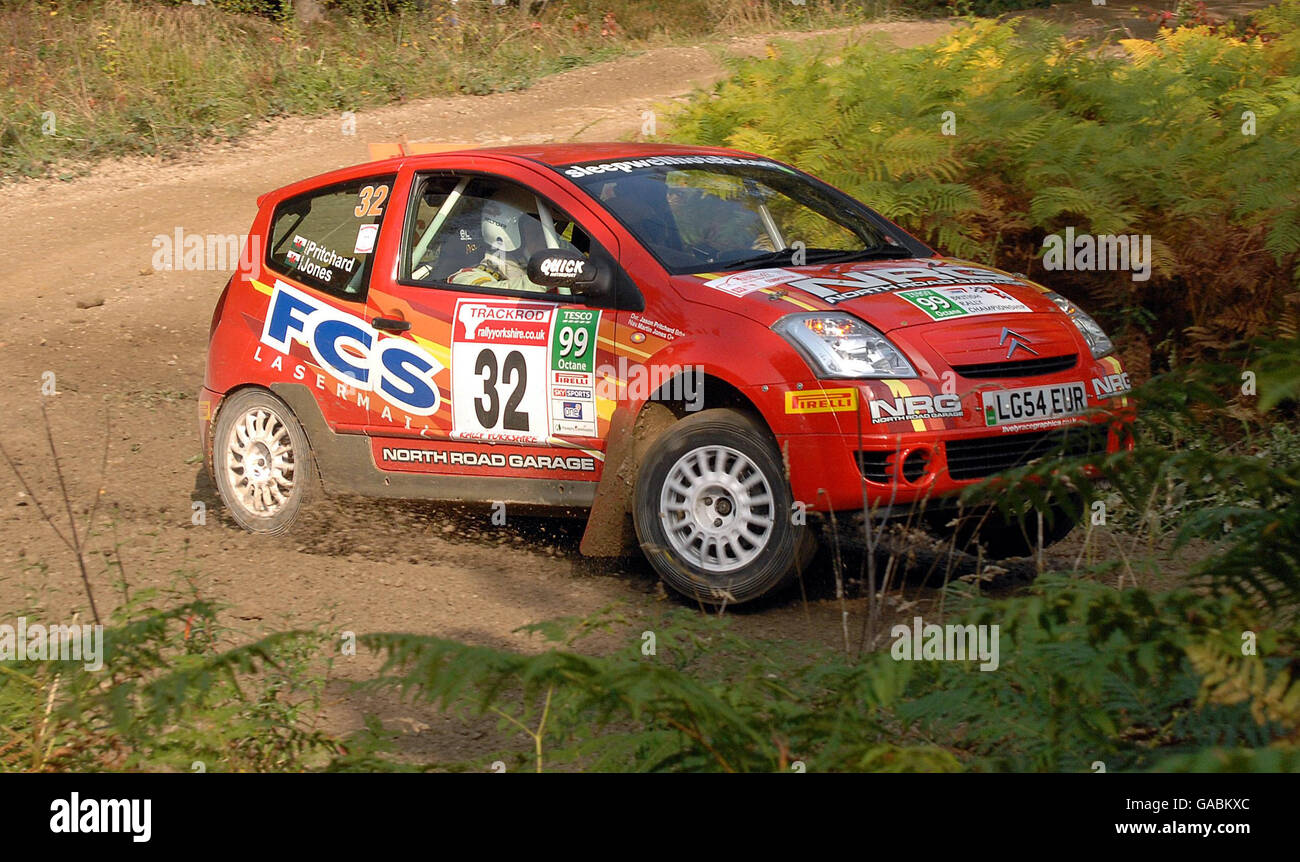 Great Britain's Jason Pritchard driving a Citroen C2 during the Trackrod Rally Yorkshire, Cropton Forest, North Yorkshire. Postcode YO18 8ES. Stock Photo