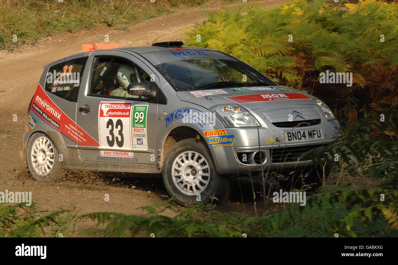 Great Britain's Martin Roberts driving a Citroen C2 during the Trackrod Rally Yorkshire, Cropton Forest, North Yorkshire. Postcode YO18 8ES. Stock Photo