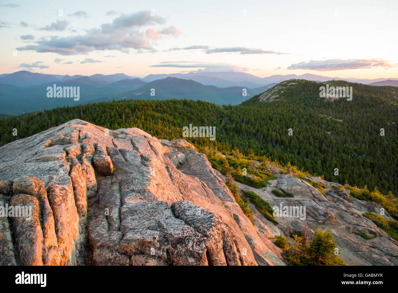 View from summit of Mount Chocorua at sunrise in summer, White Mountain