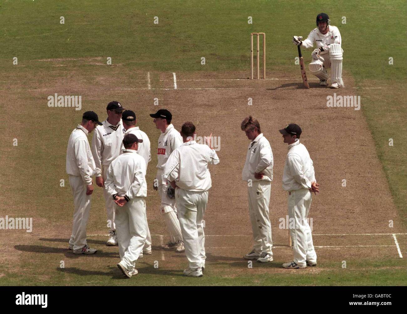 Cricket - Benson and Hedges Cup - Semi Final - Lancashire v Warwickshire. Lancashire's Mark Chilton waits at the wicket as his batting partners gradually disappear Stock Photo