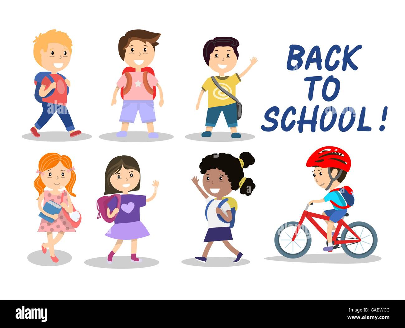 Happy school kids on white background, vector illustration Stock Vector