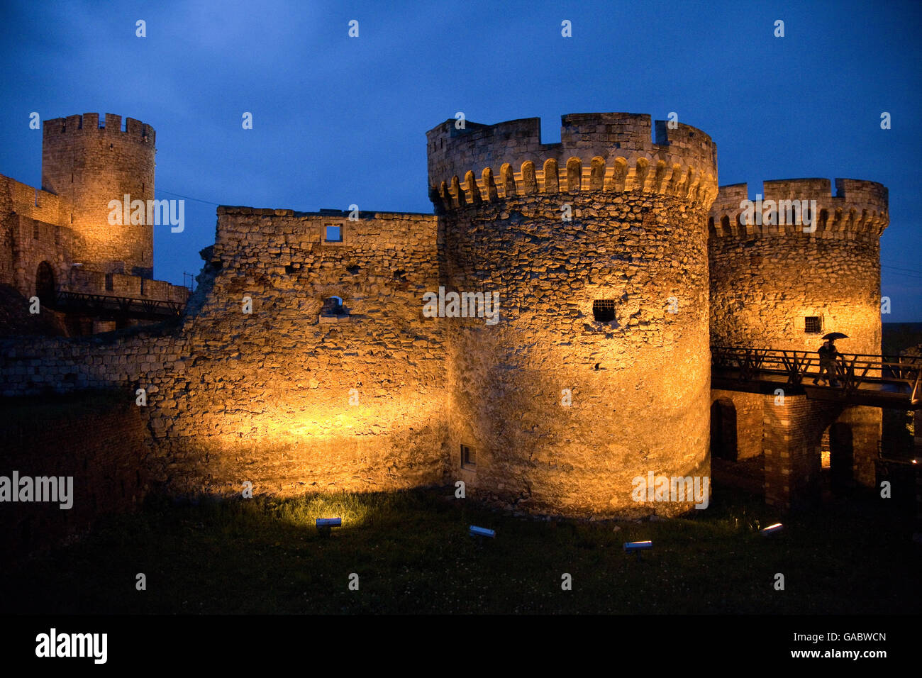 Belgrade fortress and Kalemegdan park at night, Belgrade Serbia Stock Photo