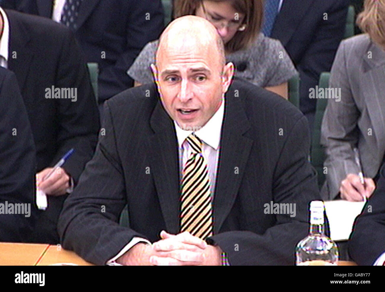 Video grab of Adam Applegarth, chief executive of Northern Rock, giving evidence to the House of Commons Treasury Committee. Stock Photo