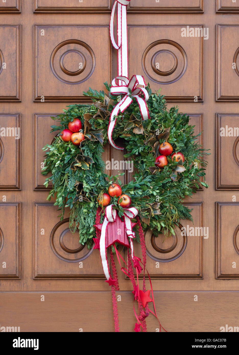 Christmassy door wreath Stock Photo