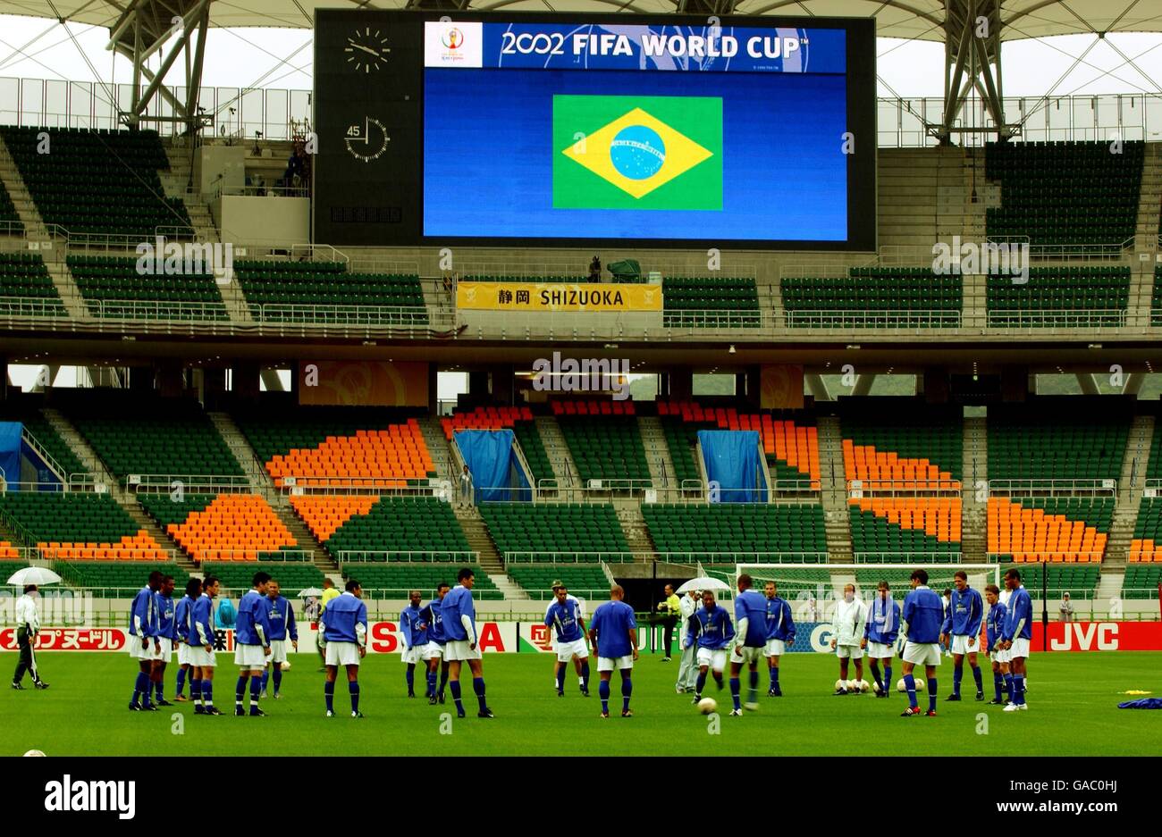 The Brazilian team train inside the Ecopa Stadium in Shizouka, Japan prior to their quarter final match with England Stock Photo