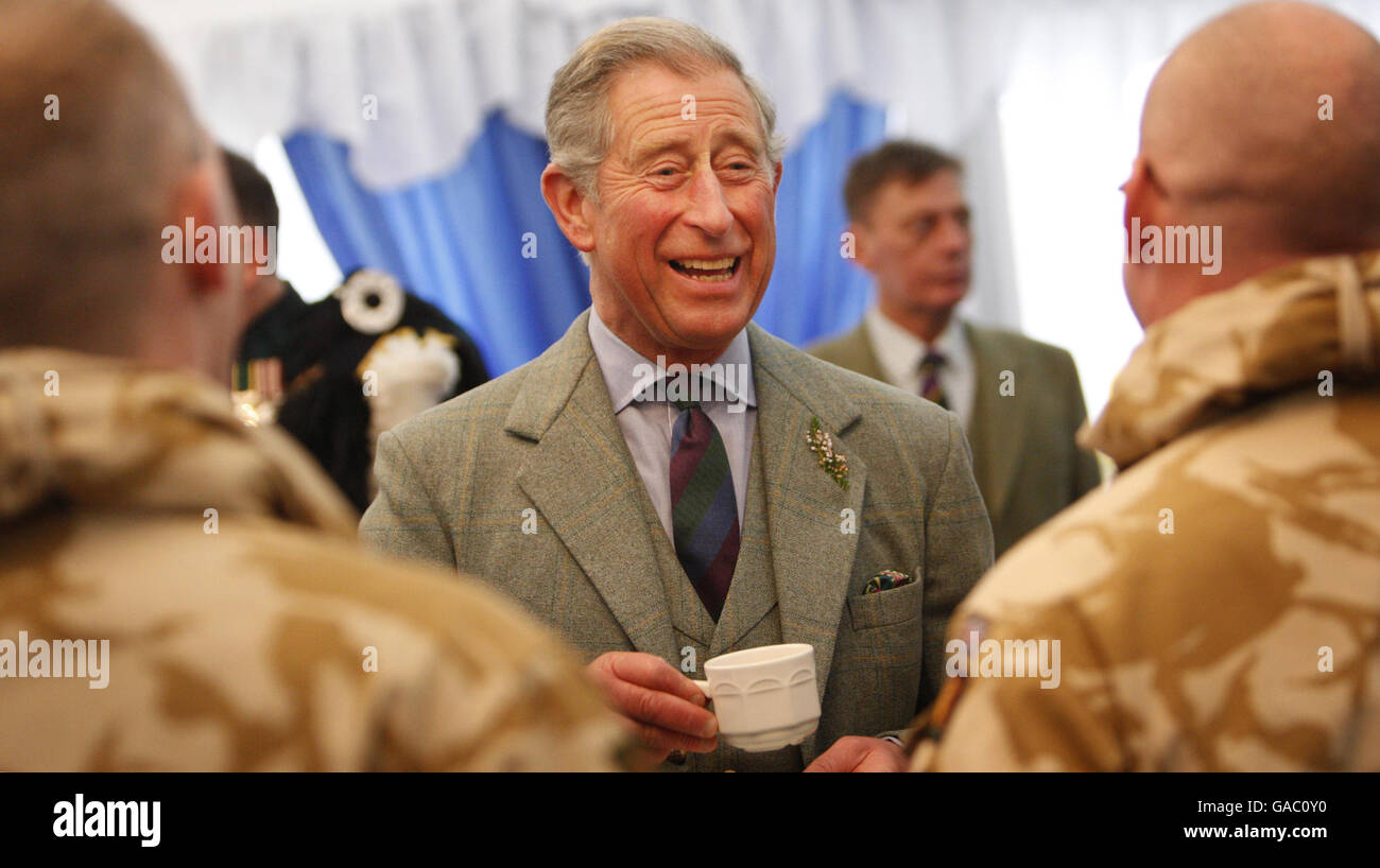 The Prince of Wales meets Territorial Army soldiers who served in Iraq, during a presentation ceremony at his private Scottish home, Birkhall. Stock Photo