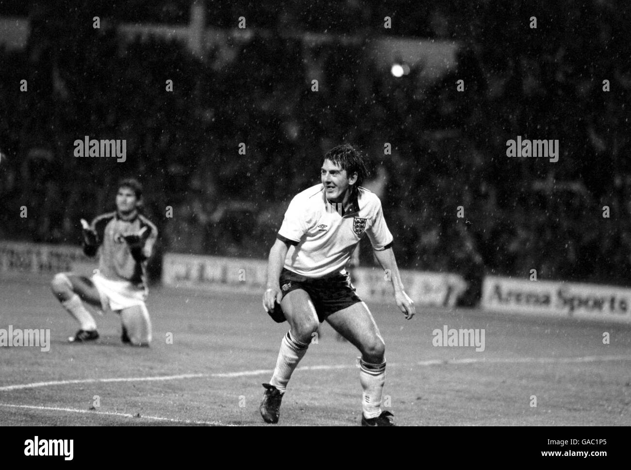 Soccer - European Championship Qualifier - Group Four - England v Turkey. England's Peter Beardsley turns to celebrate after scoring one of his team's eight goals Stock Photo