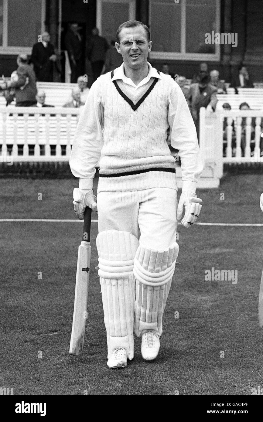 (L-R) Yorkshire's Geoff Boycott walks out at Lord's to open the batting Stock Photo