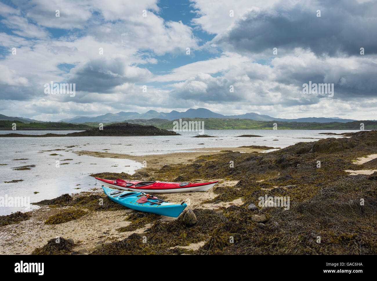 Sea kayaks on the beach at Arisaig, Scotland Stock Photo Alamy