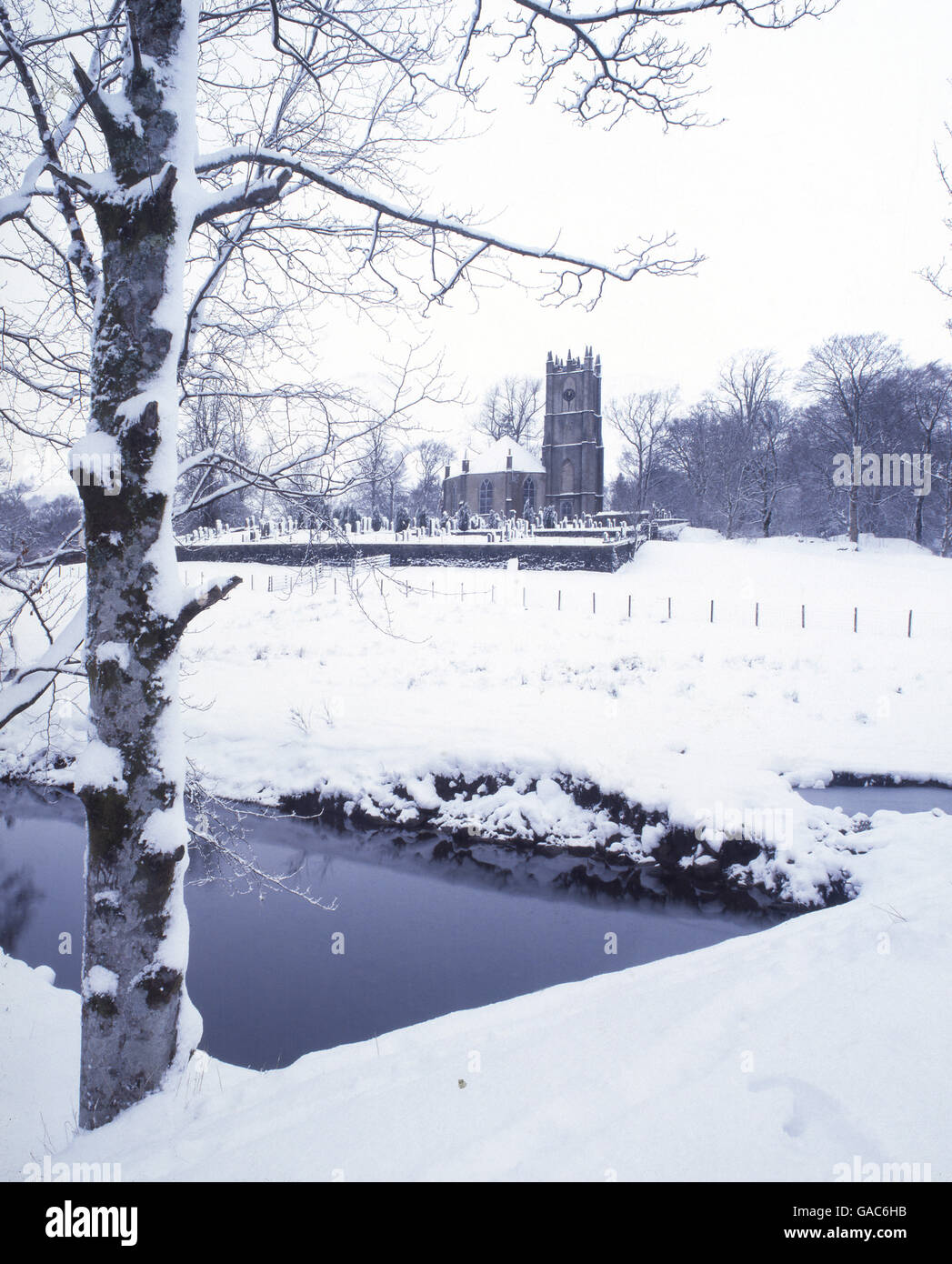 Winter scene of Glenorchy Church, Dalmally, Argyll Stock Photo