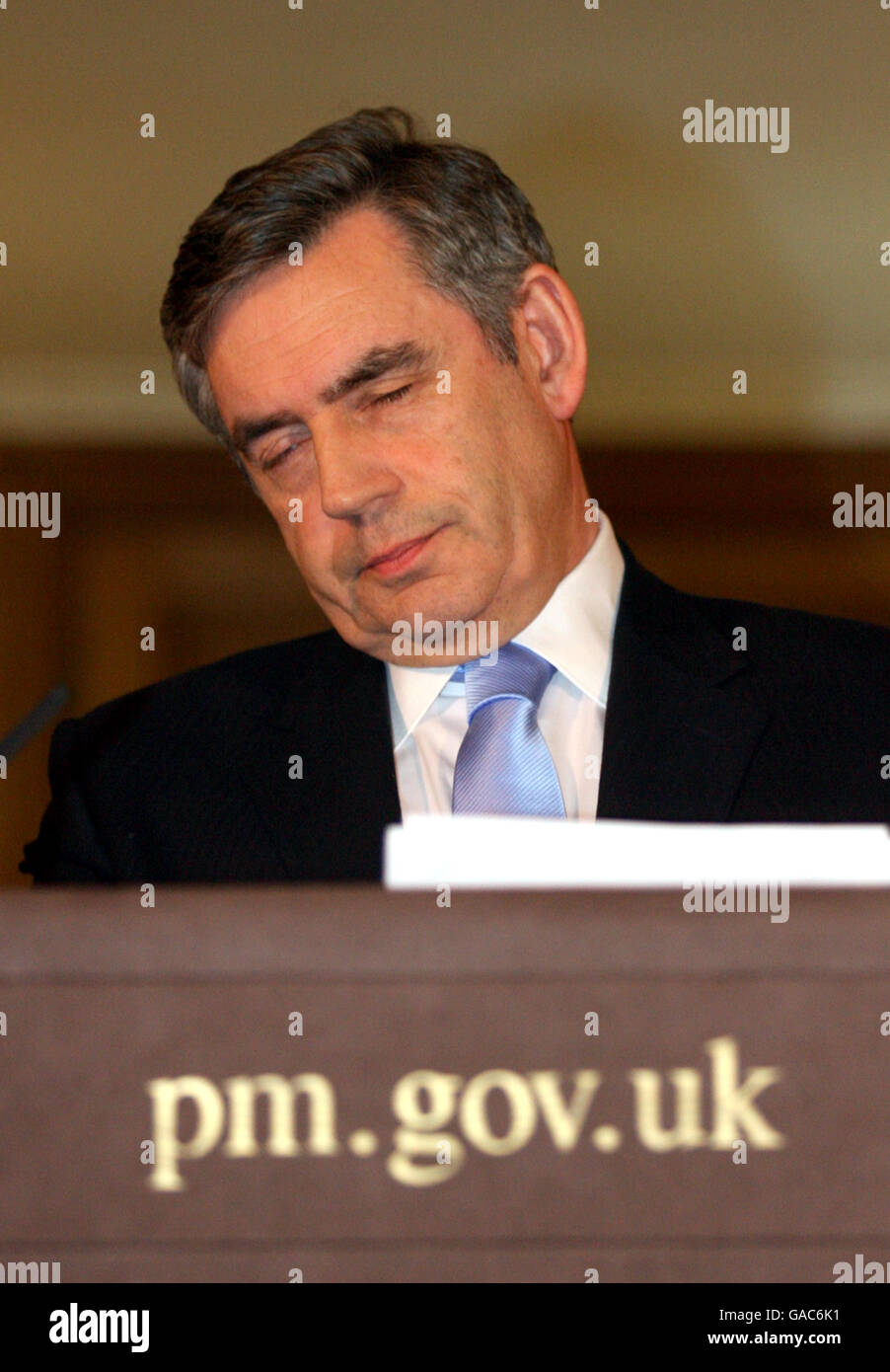 Gordon Brown holds monthly press conference Stock Photo