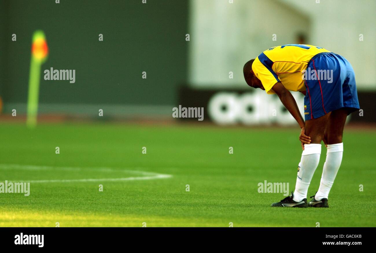 Ecuador's Raul Guerron stands dejected as his team are knocked out of the world cup Stock Photo