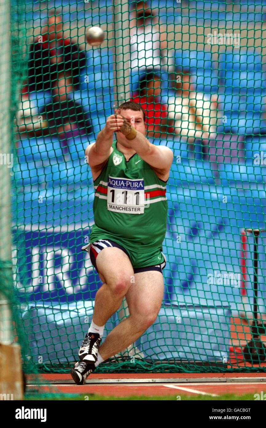 Athletics AquaPura Commonwealth Trials. Mike Floyd in action in the men's Hammer throw Stock
