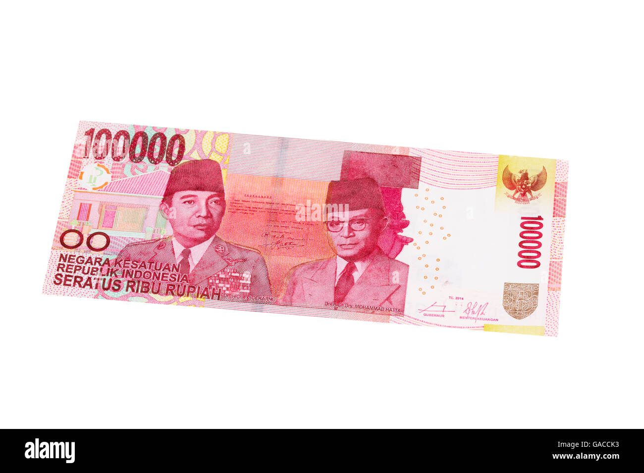 Indonesian one hundred thousand rupiah note on a white background Stock Photo Alamy