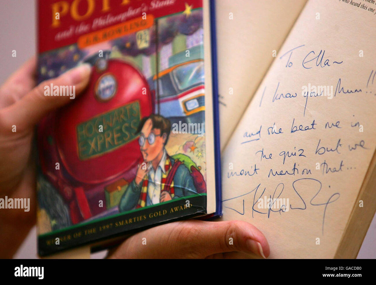 An uncorrected proof copy of J.K Rowling's Harry Potter and the Philosopher's Stone will go under the hammer at Christie's. Stock Photo