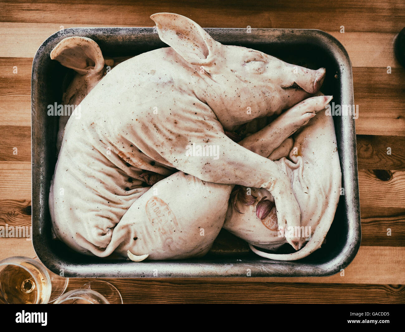 Suckling Pig ready for cooking Stock Photo