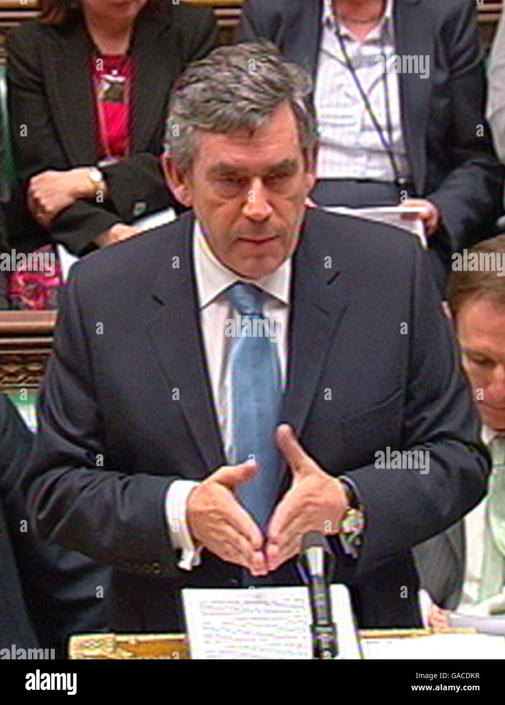 British Prime Minister Gordon Brown reports back to the MPs at the House of Commons on last week's Lisbon summit. Stock Photo