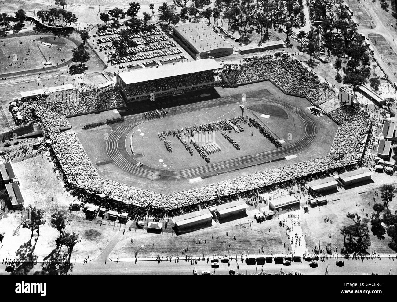 Aerial view opening ceremony in perry lakes stadium hires stock