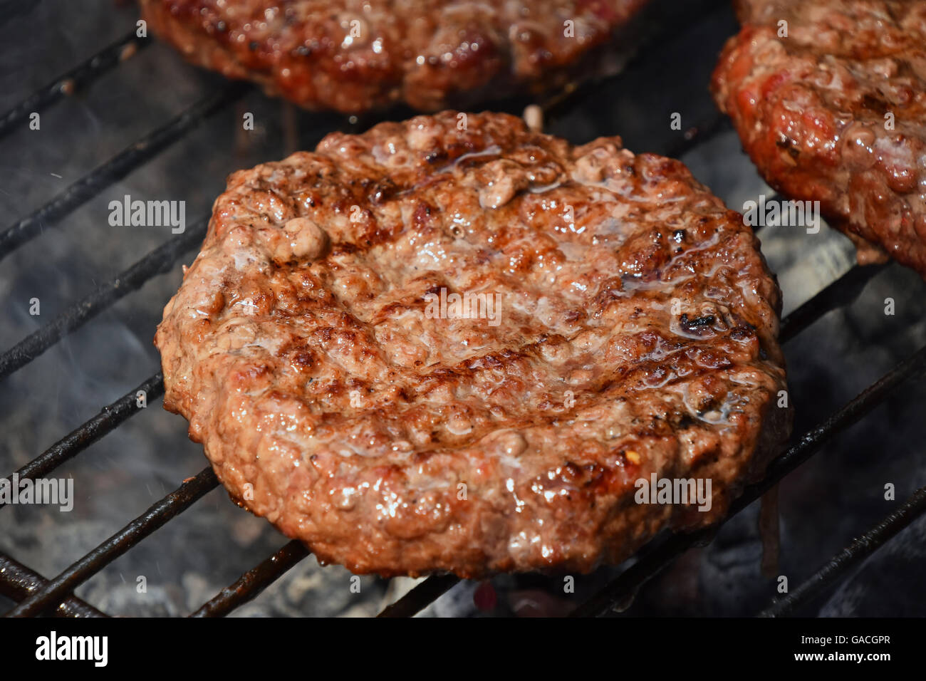 Beef or pork meat barbecue well done burgers for hamburger prepared