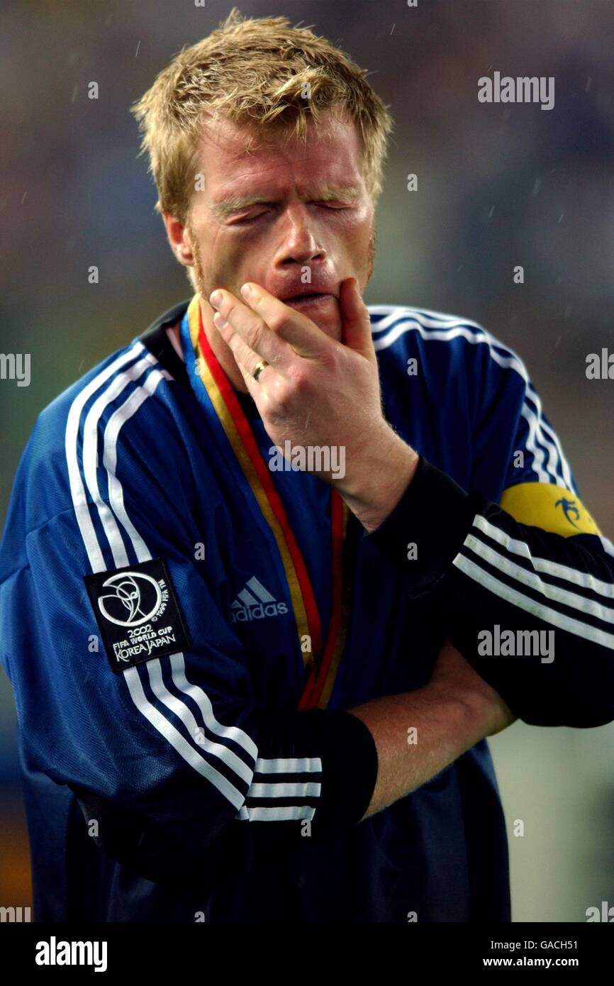 Oliver Kahn the Germany goalkeeper reacts as Brazil go to collect the FIFA World Cup Trophy Stock Photo