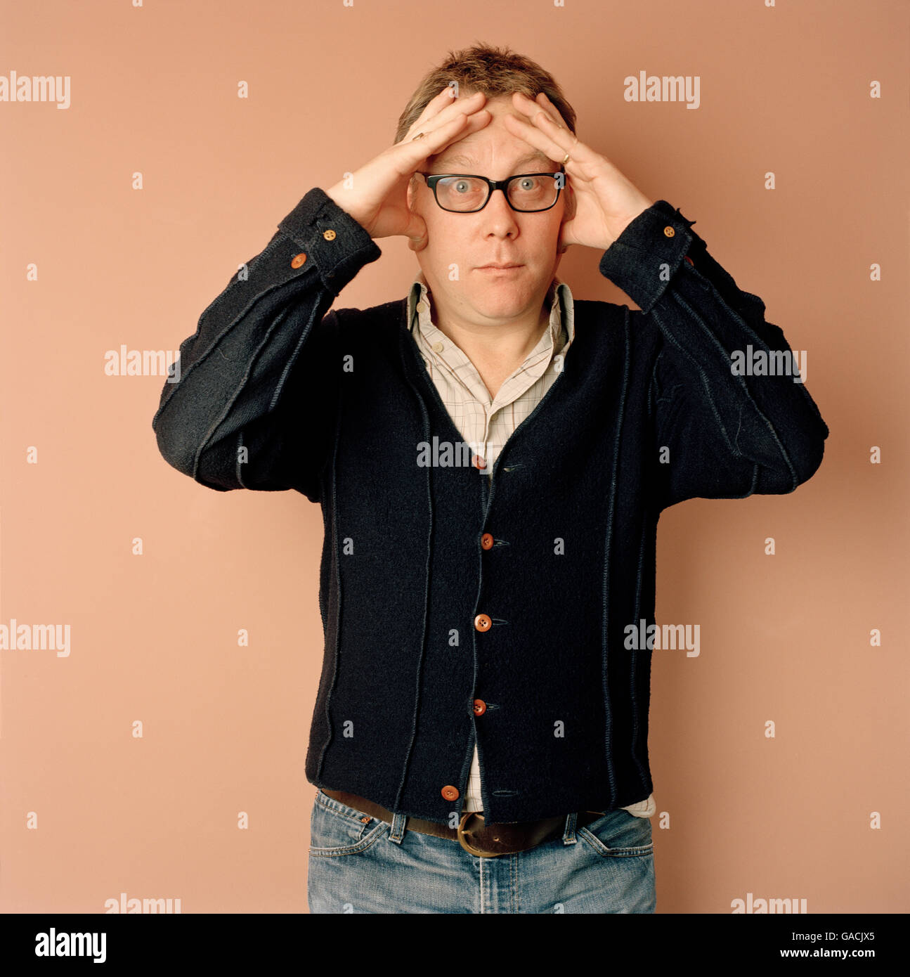 Portrait of comedian Vic Reeves photographed at home in March 2006 ...