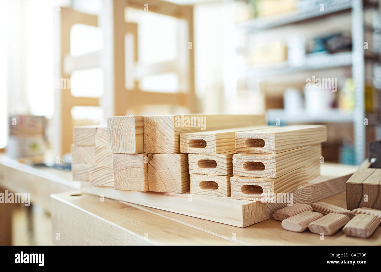 Stool making in woodworking workshop. Stock Photo