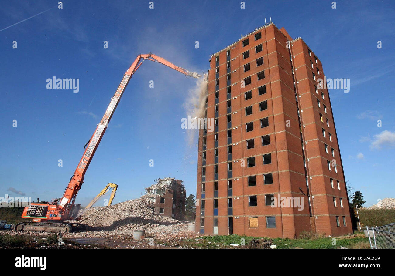 Wreckers move in on Olympic Park's tallest building Stock Photo - Alamy