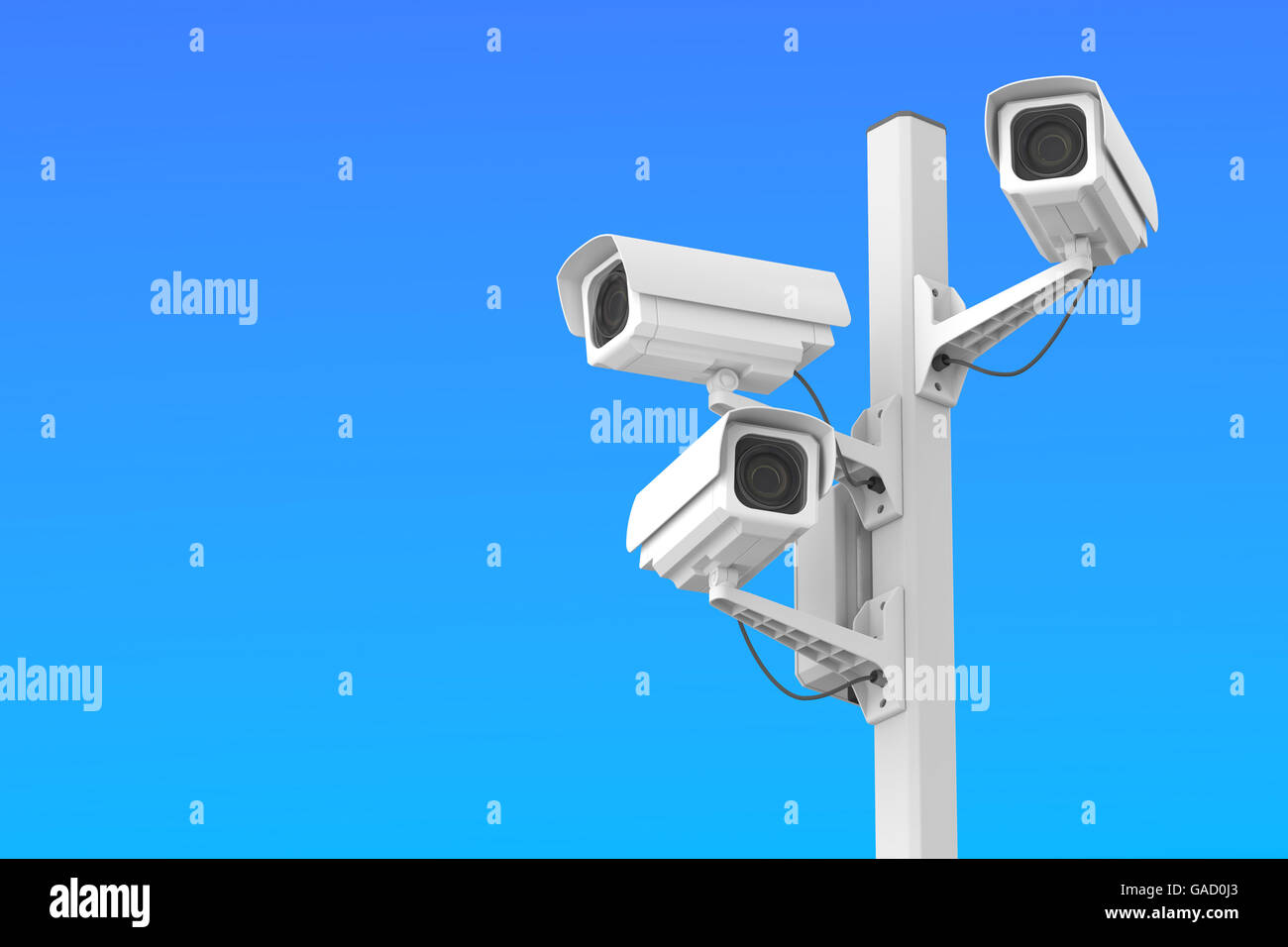 Security cctv cameras on blue sky, 3D rendering Stock Photo - Alamy