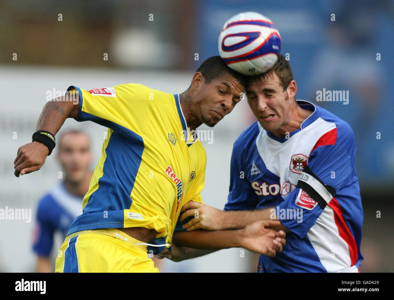 Carlisle United's Danny Livesy and Leed's United's Jermaine Beckford during the Coca-Cola Football League One match at Brunton Park, Carlisle. Stock Photo