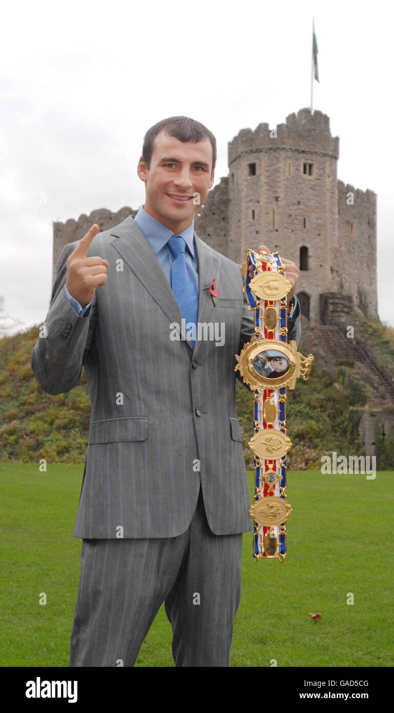 Joe Calzaghe with his Lifetime Achievement belt at Cardiff Castle Stock