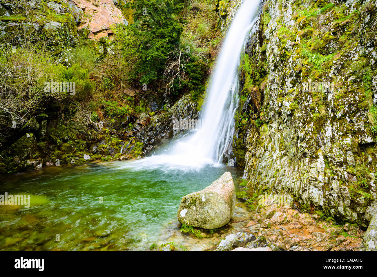The Poço do Inferno waterfall set in boreal forest in the Serra da Estrela mountains, Portugal, Europe Stock Photo