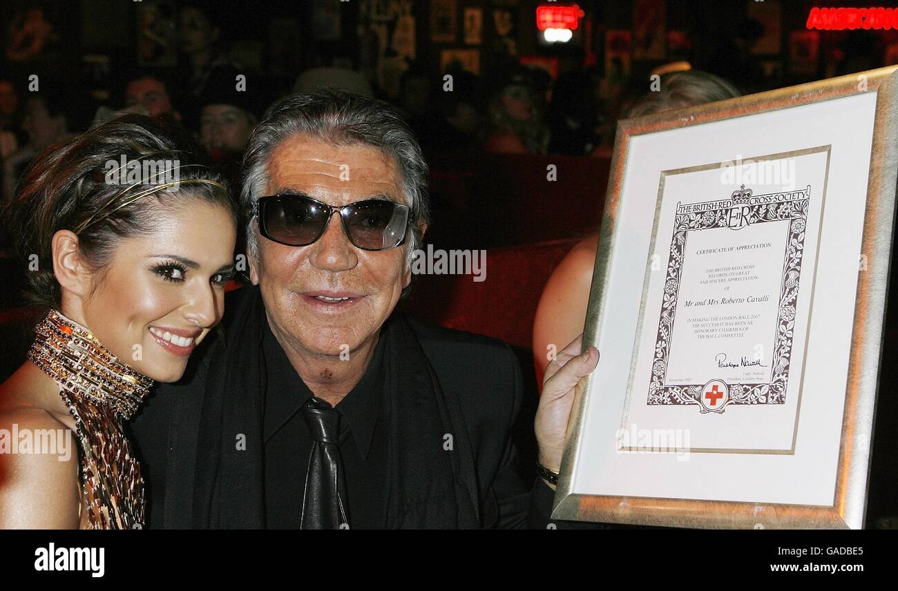 Cheryl Cole with Roberto Cavalli who received a Certificate of Appreciation at the Red Cross Ball at The Room by the River, London Stock Photo
