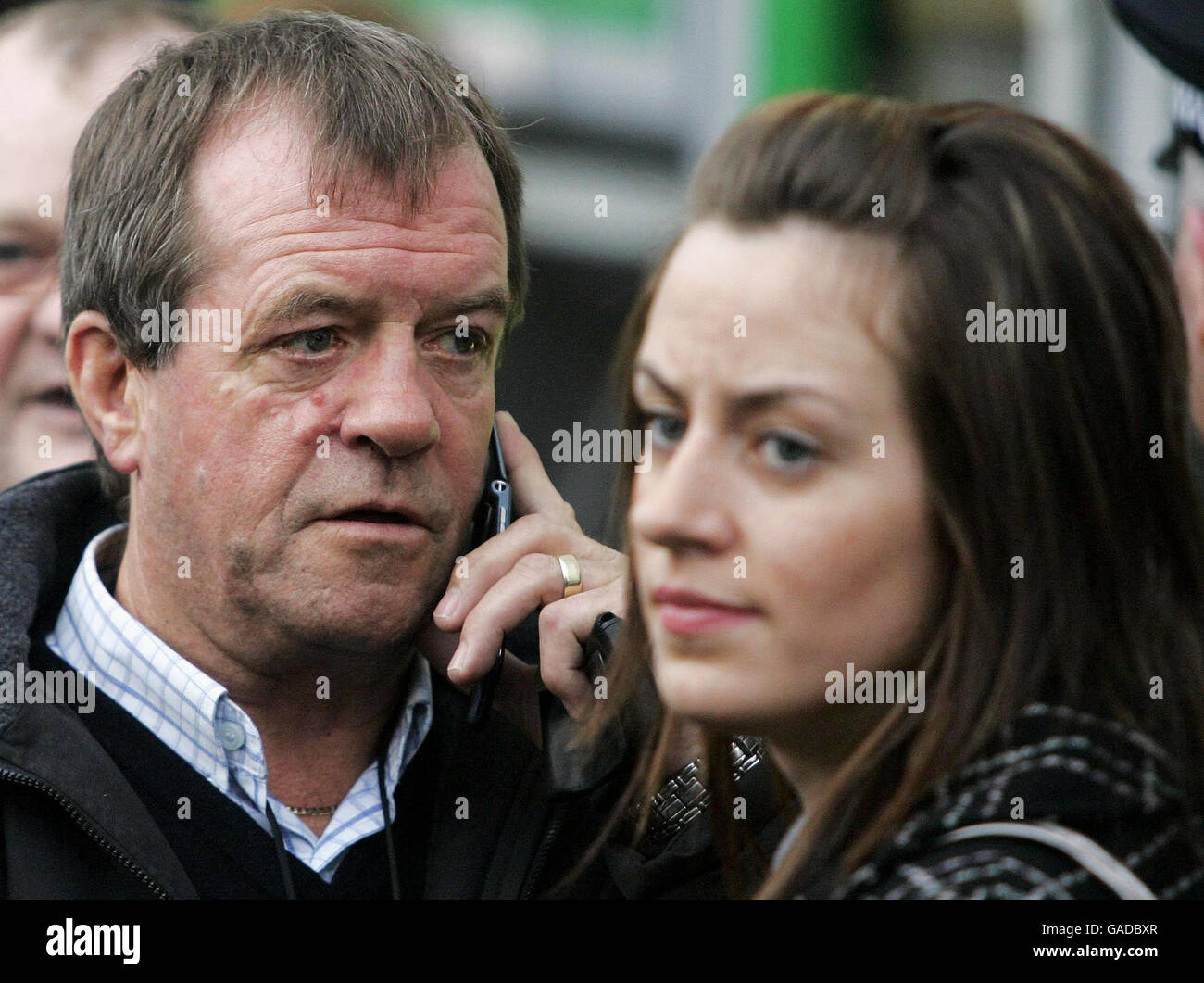 Michael Hamilton father of Vicky Hamilton with Vicky Hamilton's half sister Nicole (right) after speaking to the media outside Linlithgow Sherriff Court. Stock Photo
