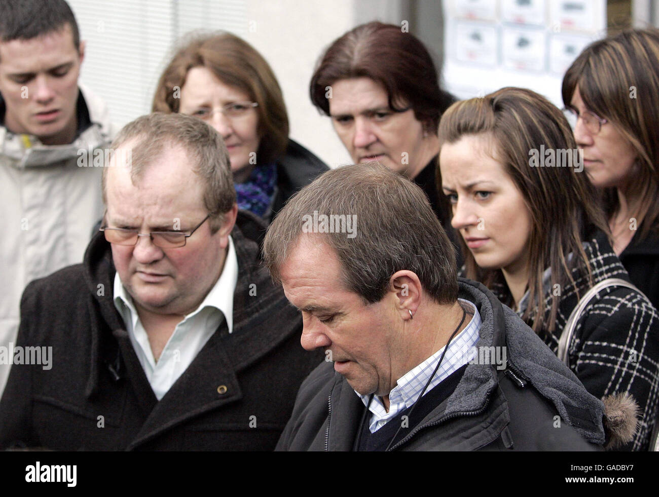 Michael Hamilton (front right) father of Vicky Hamilton with his family speaks to the media outside Linlithgow Sherriff Court. Stock Photo