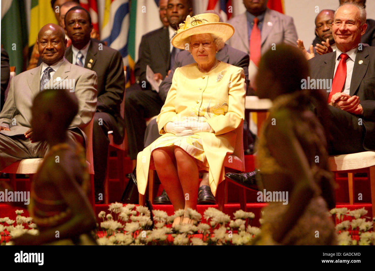 Britain's Queen Elizabeth II watches a performance during the opening