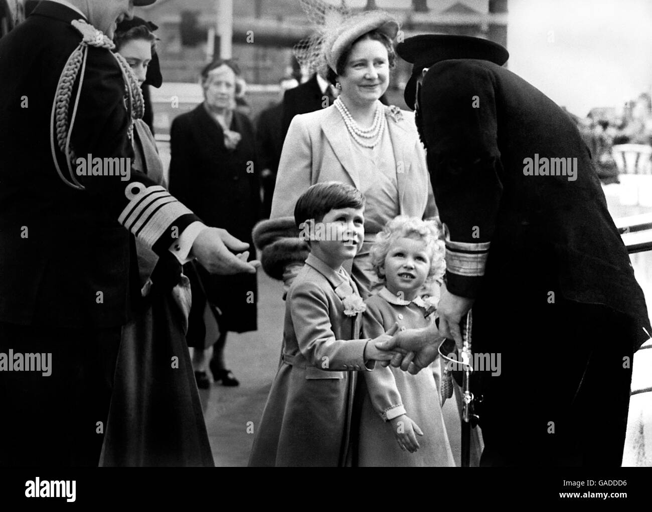 Royalty - Prince Charles, Princess Anne and Queen Mother Stock Photo