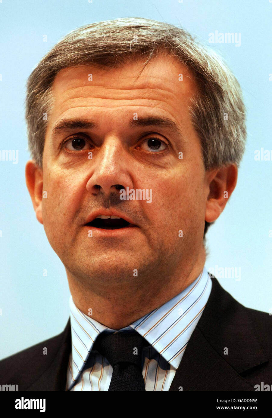 Chris Huhne MP one of the prospective Leaders of the Liberal Democratic Party, during his speech to the CBI (Confederation of British Industry), at the design centre in North London, this morning. Stock Photo
