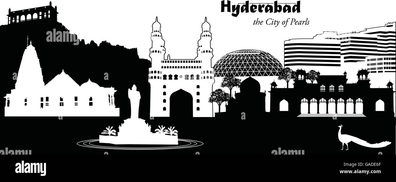 Vector illustration of the skyline of Hyderabad, India Stock Vector