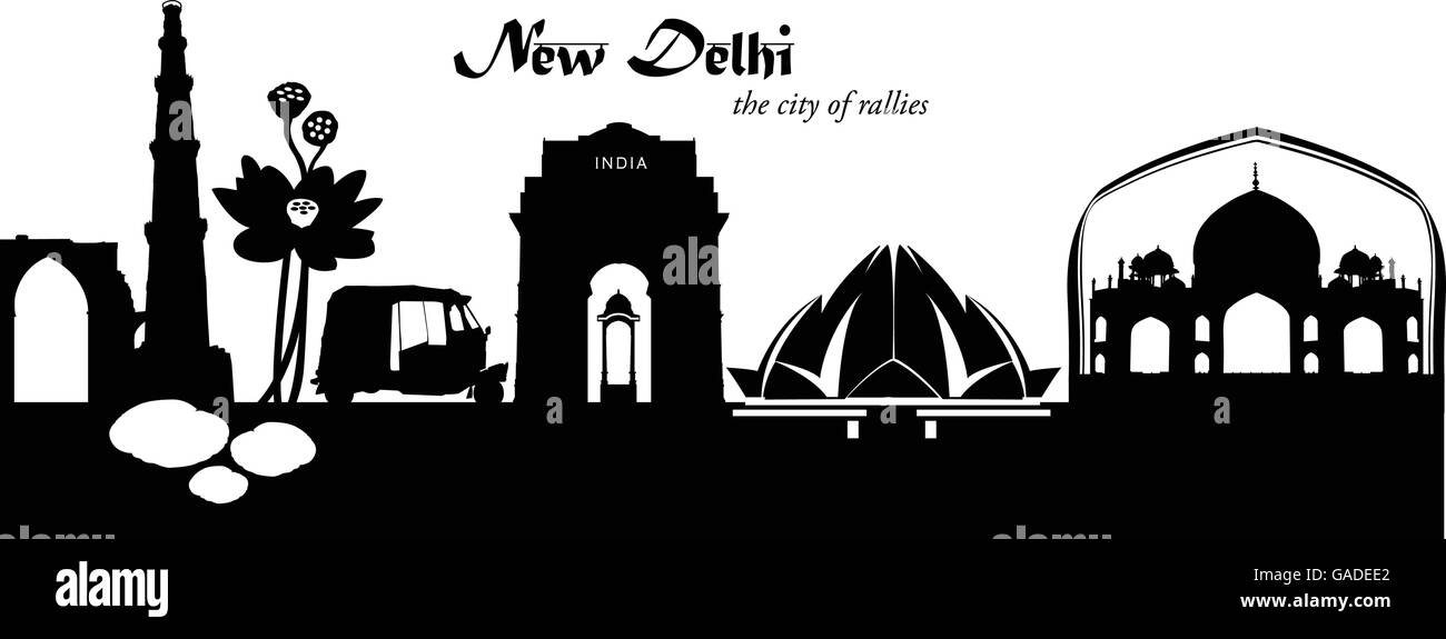 Vector illustration of the skyline of New Delhi, India Stock Vector