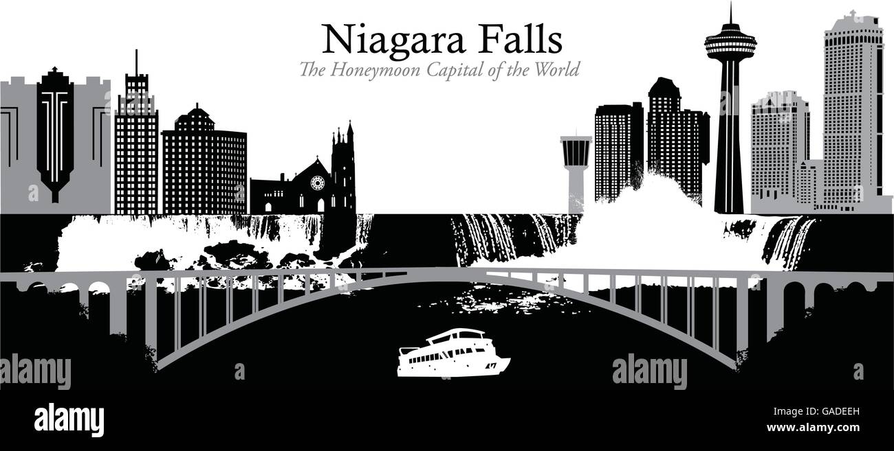 Vector illustration of the two twin city skylines of Niagara Falls Stock Vector