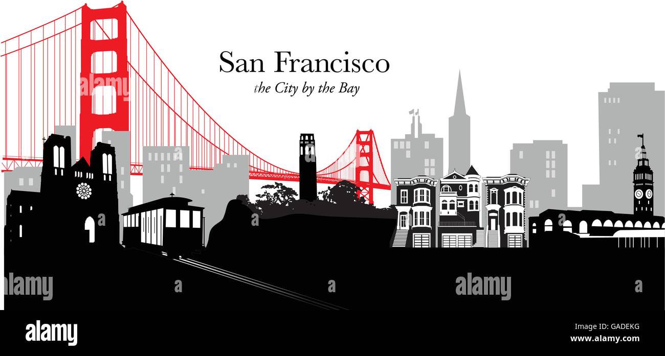 Vector illustration of the skyline of San Francisco, California, USA Stock Vector