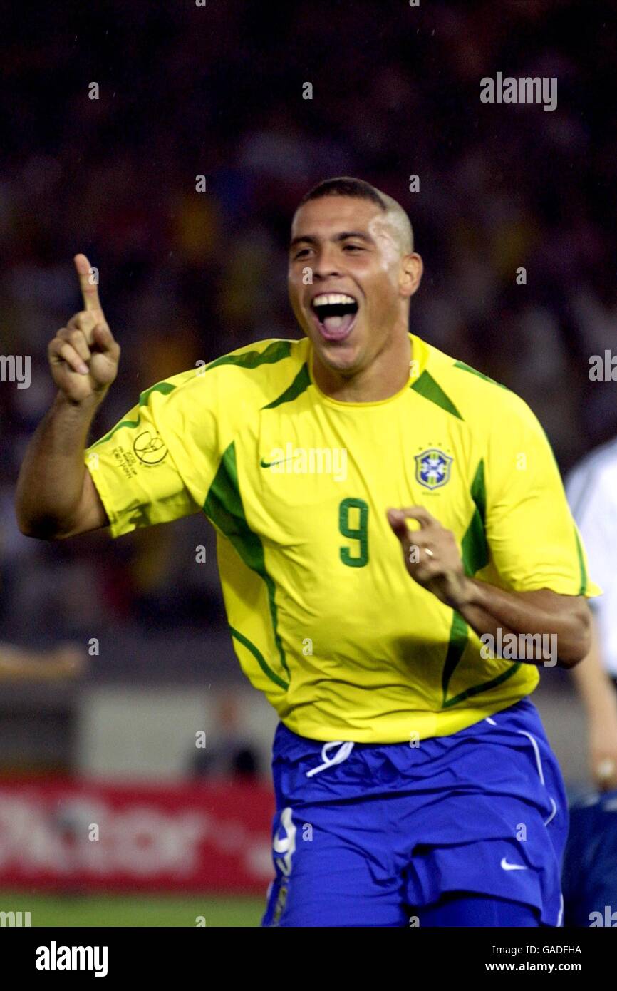 Soccer - FIFA World Cup 2002 - Final - Germany v Brazil. Brazil's Ronaldo celebrates scoring the opening goal Stock Photo