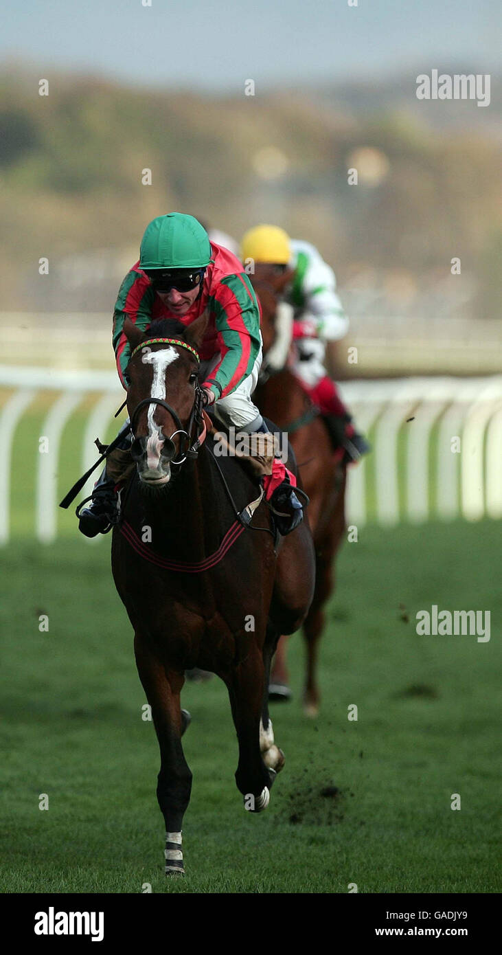 Double Banded ridden by Seb Sanders comes second in the Bank Of Scotland Corporate Willie Park Trophy Handicap at Musselburgh Racecourse. Stock Photo