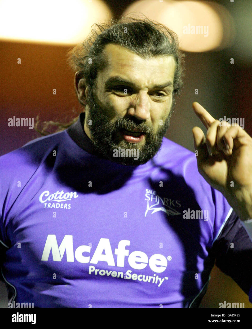 Sale's Sebastien Chabal warms up prior to the European Challenge Cup
