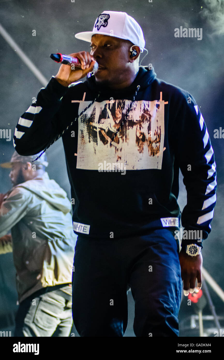 Dizzee Rascal Headlining the Manor stage at Blissfields Festival Winchester Hampshire uk 02-07-2016 Stock Photo