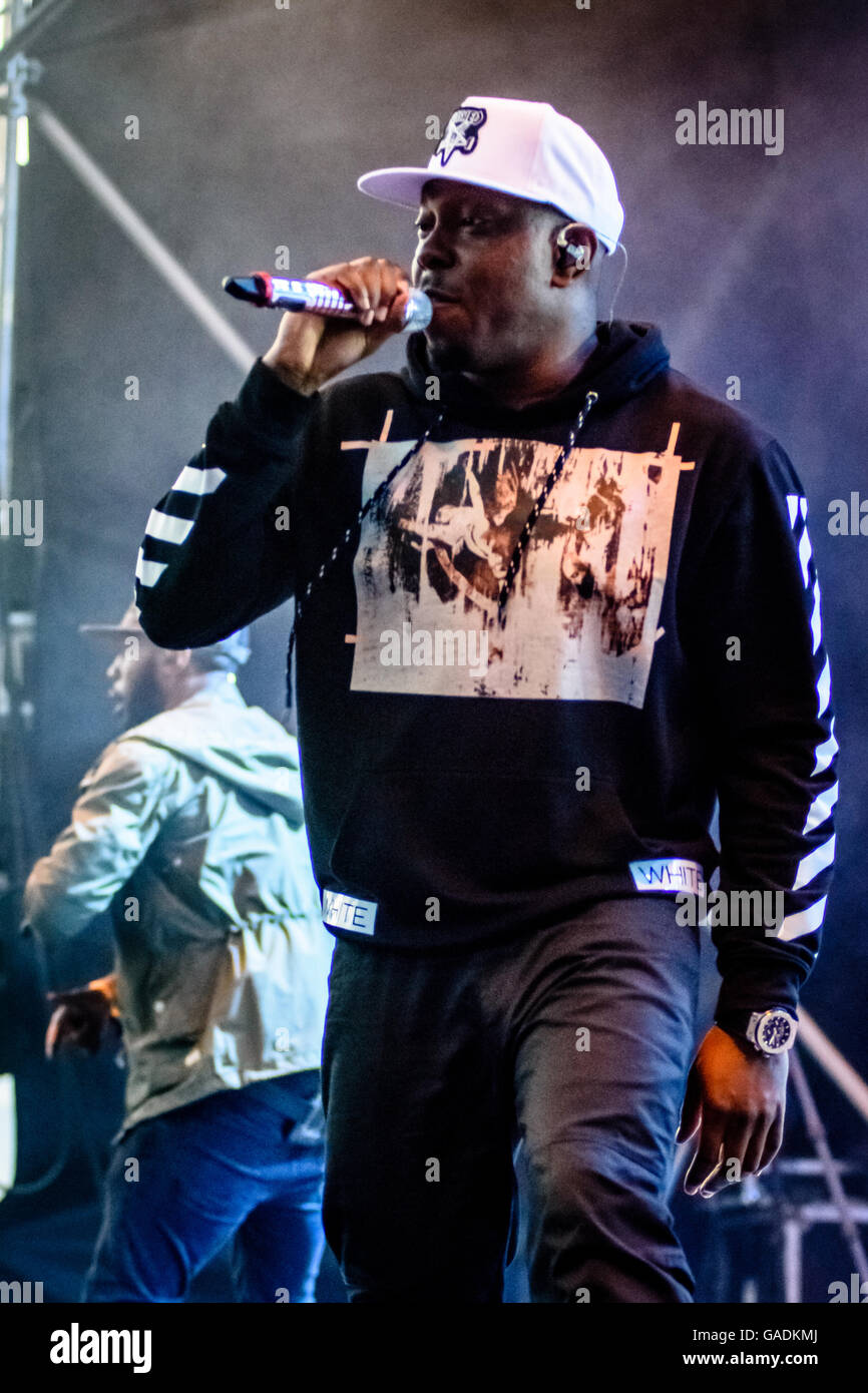 Dizzee Rascal Headlining the Manor stage at Blissfields Festival Winchester Hampshire uk 02-07-2016 Stock Photo
