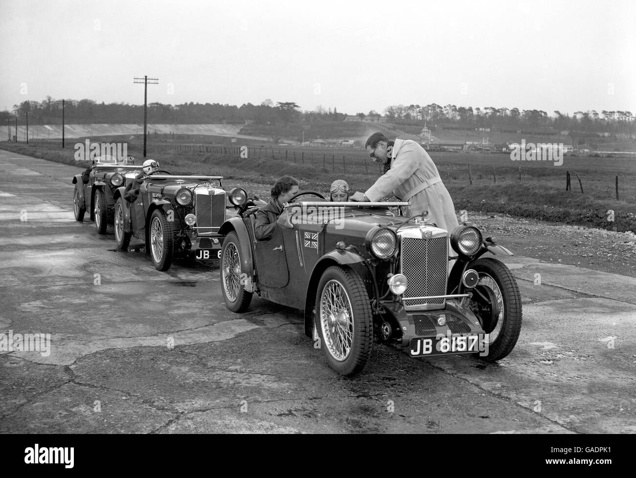 Motor Racing - Ladies Le Mans Team - Brooklands. The Ladies Le Mans Team practising for the famous 24 Hour race at Brooklands in their MGs. Stock Photo