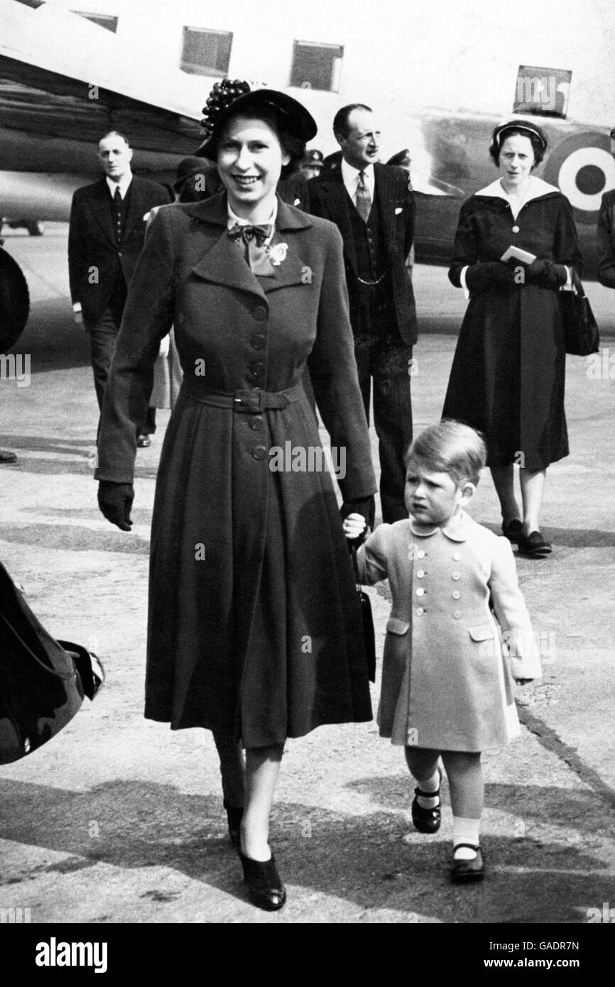 Royalty - Princess Elizabeth and Prince Charles - London Airport Stock Photo
